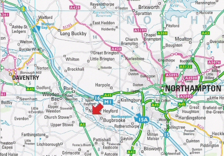 Location of Heyford Fields Marina - between Bugbrooke and Nether Heyford, Northampton